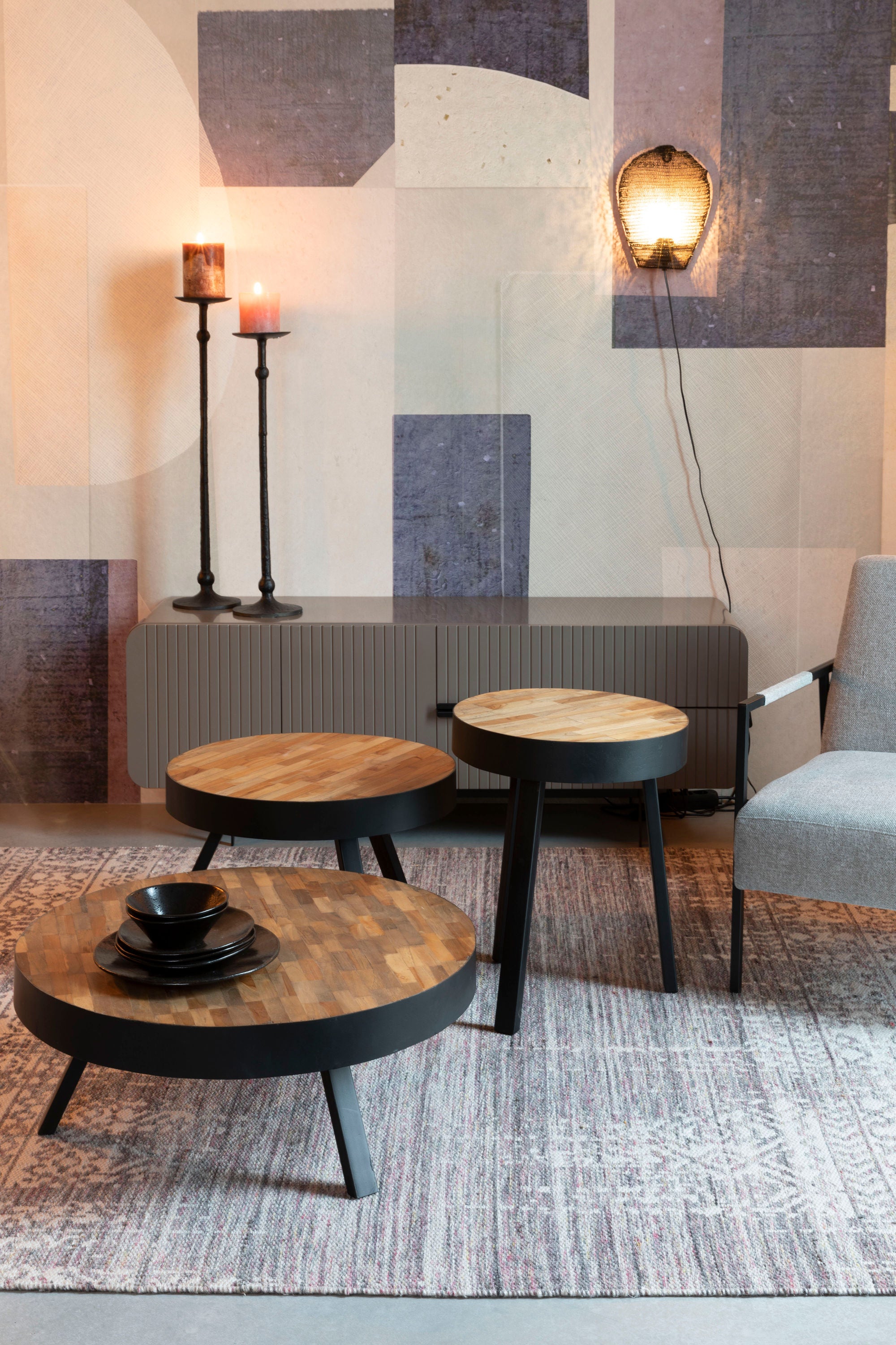 Suri Natural Teak Wood Round Coffee Table Large